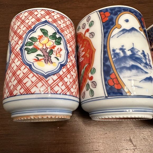 Lot of 5 Vintage Japanese Asian Porcelain Sake Tea Cup Flowers Blossom - Picture 8 of 11